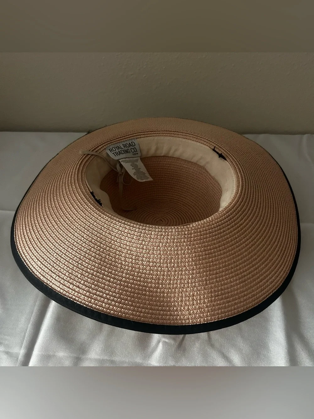 Wide Brim Sun Hat with Black Ribbon Trim